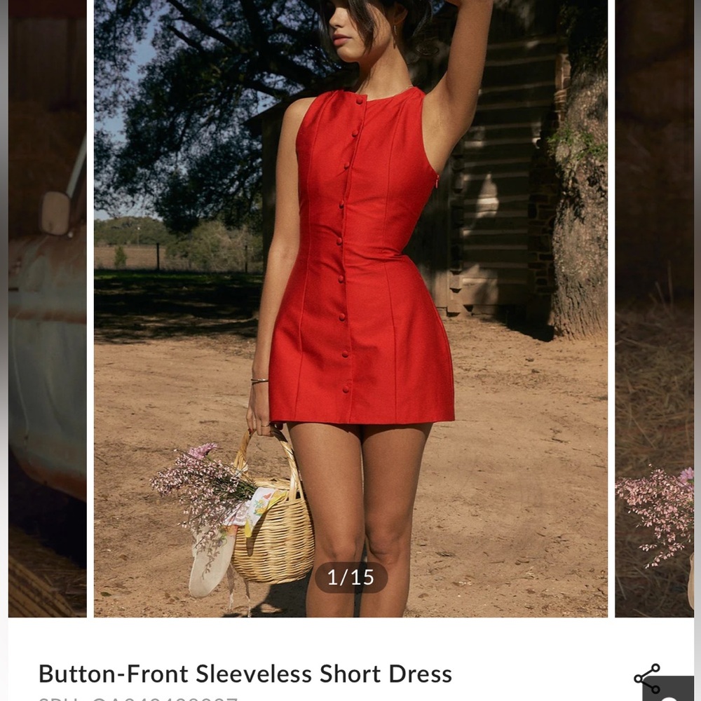 Button-Front Sleeveless Short Dress - Commense